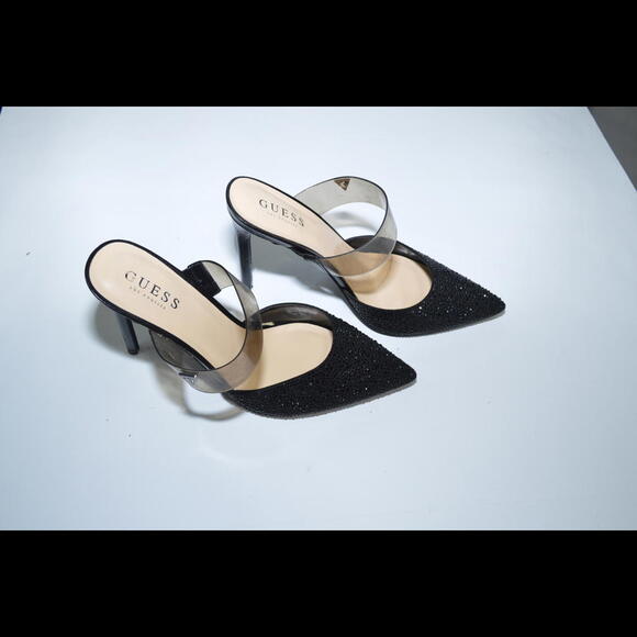GUESS Black Rhinestone Embellished Heels with Clear Strap, Size 10M - Picture 4 of 7